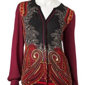 Dana Buchman Paisley Floral Print V neck Blouse, Size 6